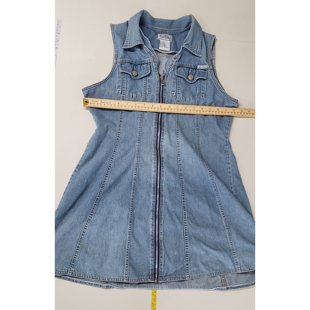 True Blue Denim Mini Dress Women 13/14 Blue Vintage 90s Zip Front Vest Grunge - Picture 3 of 5